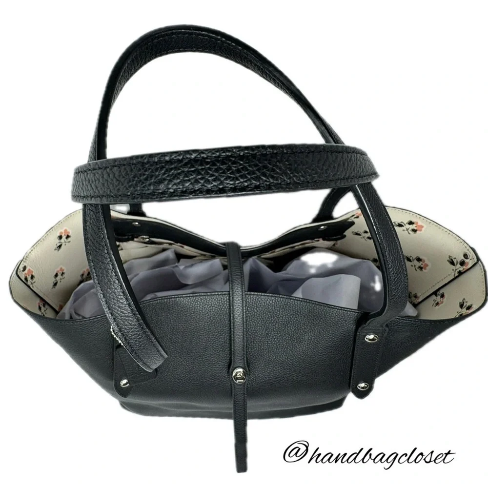 COACH MARKET TOTE IN BLACK PEBBLE LEATHER F36358 BRAMBLE CHALK FLORAL BAG